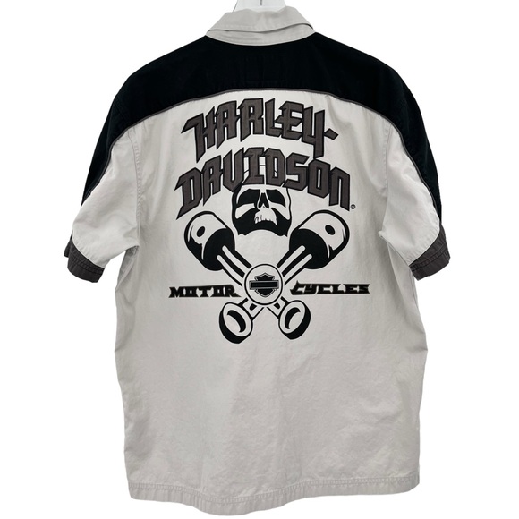 Harley-Davidson Putty Black Button-down Collar Embroidered Short Sleeve Shirt M - Picture 2 of 15